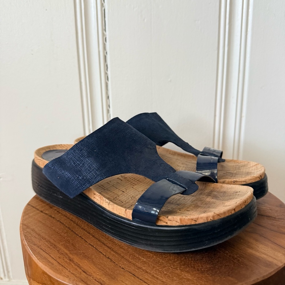 Donald J. Pliner Navy Suede and Patent Leather Platform Sandals - Picture 4 of 6